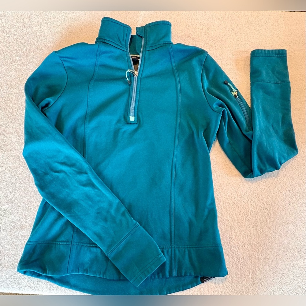 Lands' End Teal Blue Polartec 1/4 Zip Pullover. Size Small Thumbholes Pockets